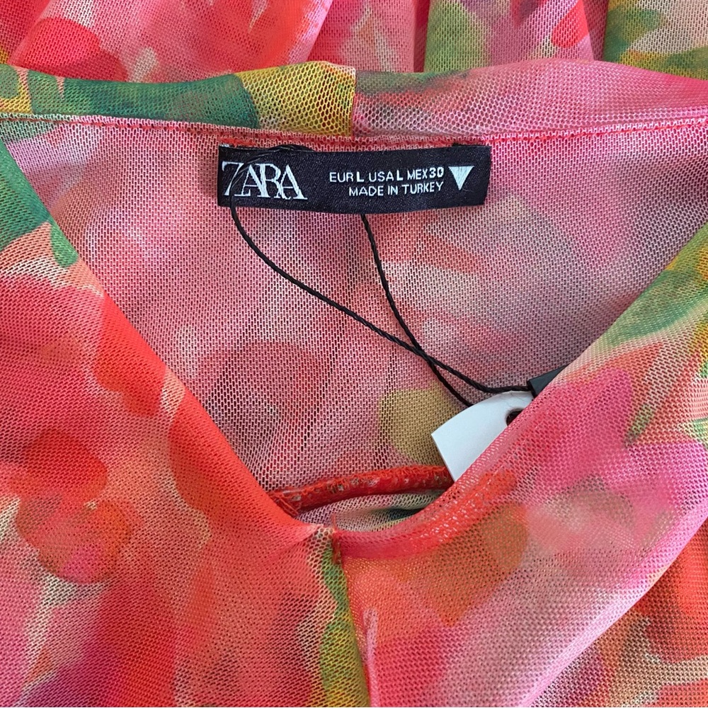 NWT ZARA printed Tulle Dress sz L - Picture 8 of 13
